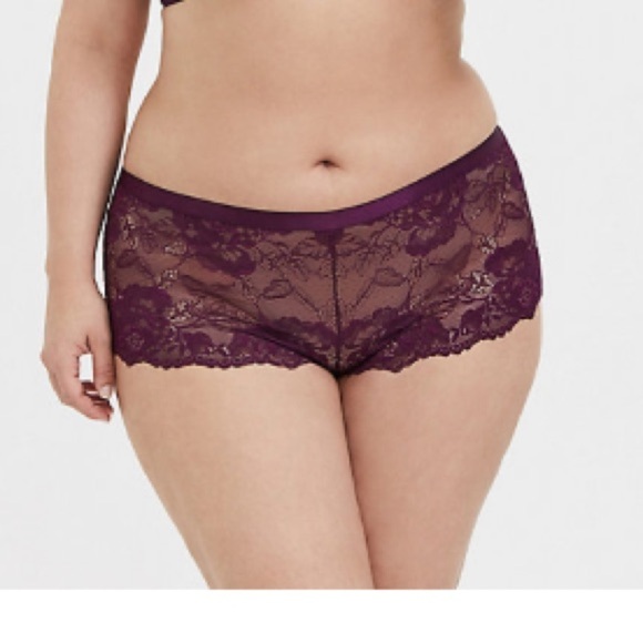 3 for $30 Panty Sale  GRAPE PURPLE LACE LATTICE CHEEKY SHORT -2X 0102 - Picture 5 of 6